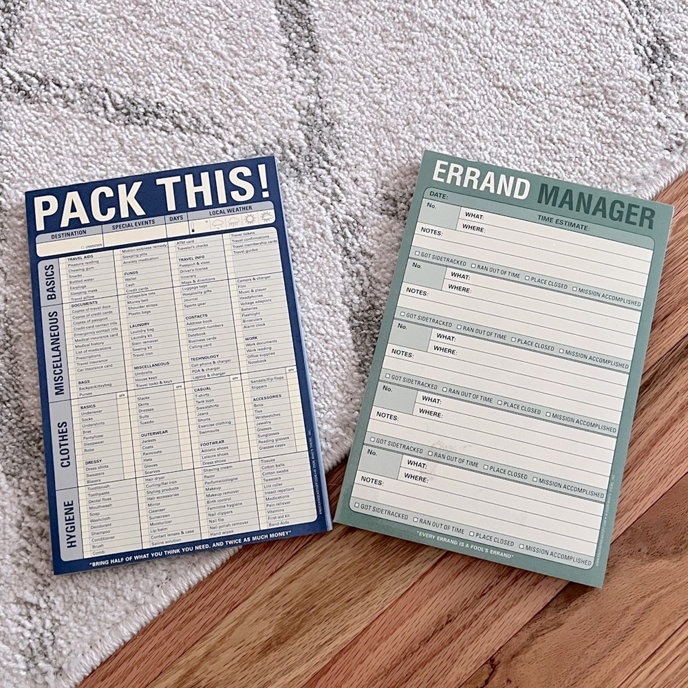 Two organization notepads - Pack This! And Errand Manager